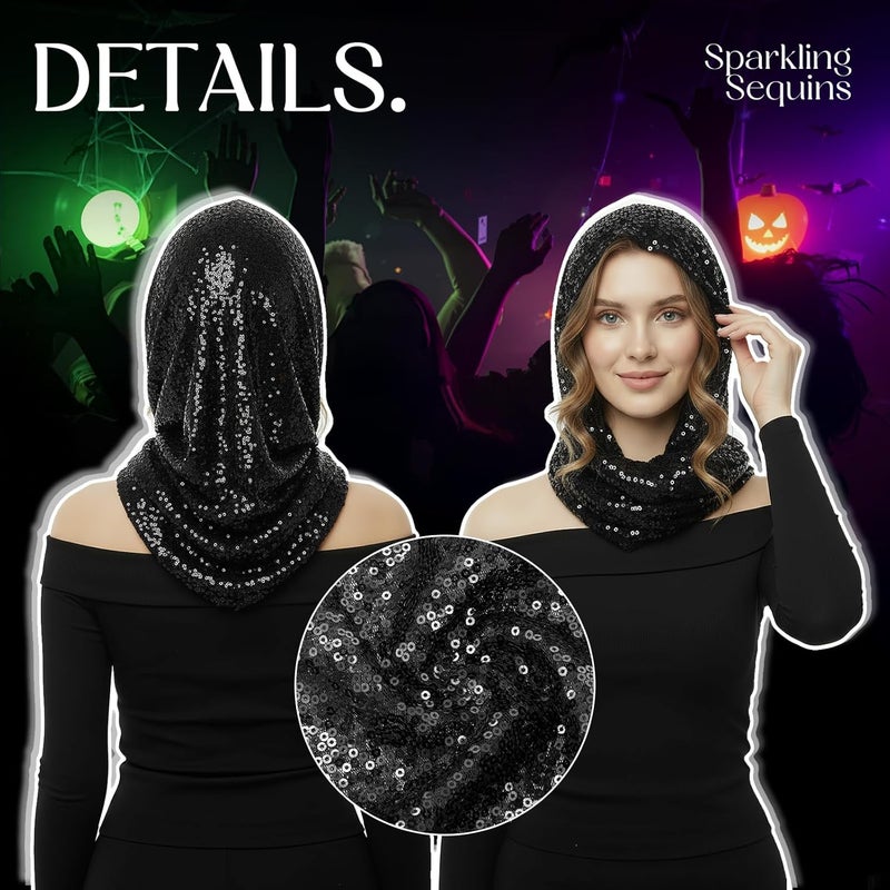 Simlakey Sequin Rave Hood Rave Scarf Outfit Accessories for Women Glitter Hooded for Carnival Parade Concert Costume - Image 4